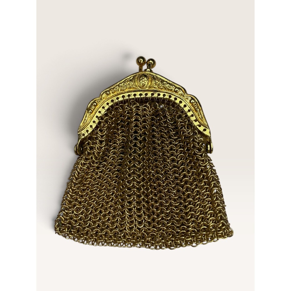 Antique Gold Tone Mesh Chainmail Coin Purse Kiss Lock Clasp Germany 1920s